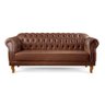 Conjunto Sofá Chesterfield 3 Lugares + 2 Poltronas Couro Ecológico Marrom 301 - 8