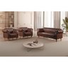 Conjunto Sofá Chesterfield 3 Lugares + 2 Poltronas Couro Ecológico Marrom 301 - 1