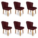 Ver imagem 1 de Kit 6 Cadeiras de Jantar Pétala Estofada Pés Palito Veludo Bordô - Montanaris Decor