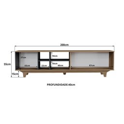 Rack para Tv até 75 Polegadas 100%mdf 200x55x40cm Lars - 3