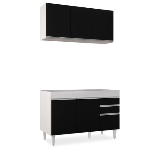 Armário Aéreo Virgínia e Balcão para Pia 120cm Michigan Branco/preto - Lumil