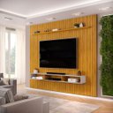 Ver imagem 4 de Painel Suspenso Ripado com Bancada Suspensa para Tv até 75 Polegadas Trento Cor Cedro/bali