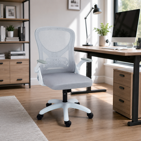 Cadeira Escritório Diretor Office Columbus com Tela Mesh Branco/Cinza Rivatti