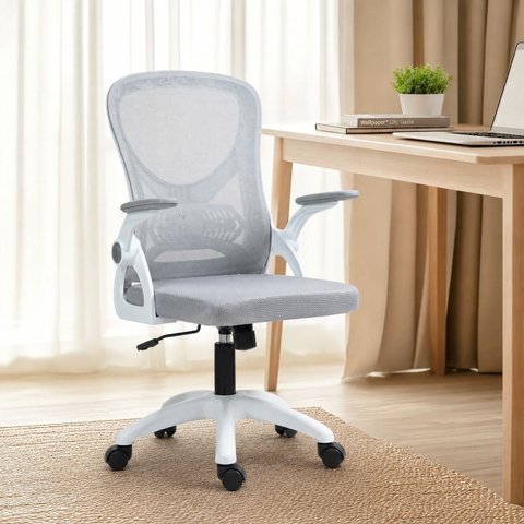 Cadeira Escritório Diretor Office Columbus com Tela Mesh Branco/Cinza Rivatti