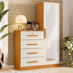 Cômoda Sapateira com Espelho 4 Gavetas 1 Porta Cancun Espresso Móveis