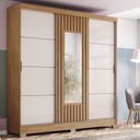 Ver imagem 1 de Guarda Roupa 3 Portas Deslizantes com Aplique Ripado Royal Marrom/Nature/Off White
