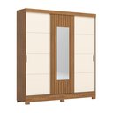 Ver imagem 2 de Guarda Roupa 3 Portas Deslizantes com Aplique Ripado Royal Marrom/Nature/Off White