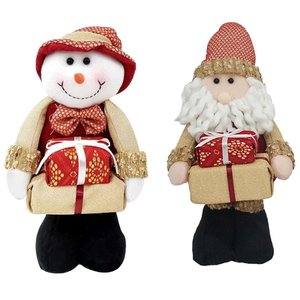 Kit 2 Bonecos Natal Boneco De Neve E Papai Noel Com Presente Natalino