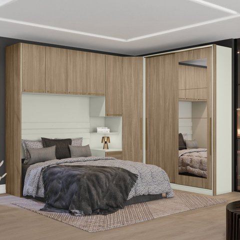 Quarto Modulado Casal Completo 8 Portas 3 Gavetas com Espelho Seletto