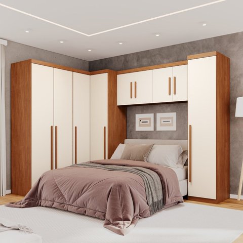 Guarda-Roupa Modulado 5 Peças 9 Portas 3 Gavetas Texas Marrom/Cinamomo/Off White Arenas