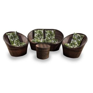 Conjunto de Sofá Fibra Sintética Bola - 1 Sofá 2 L + 2 Poltronas + 1 Mesa Centro - Zimbros Verde