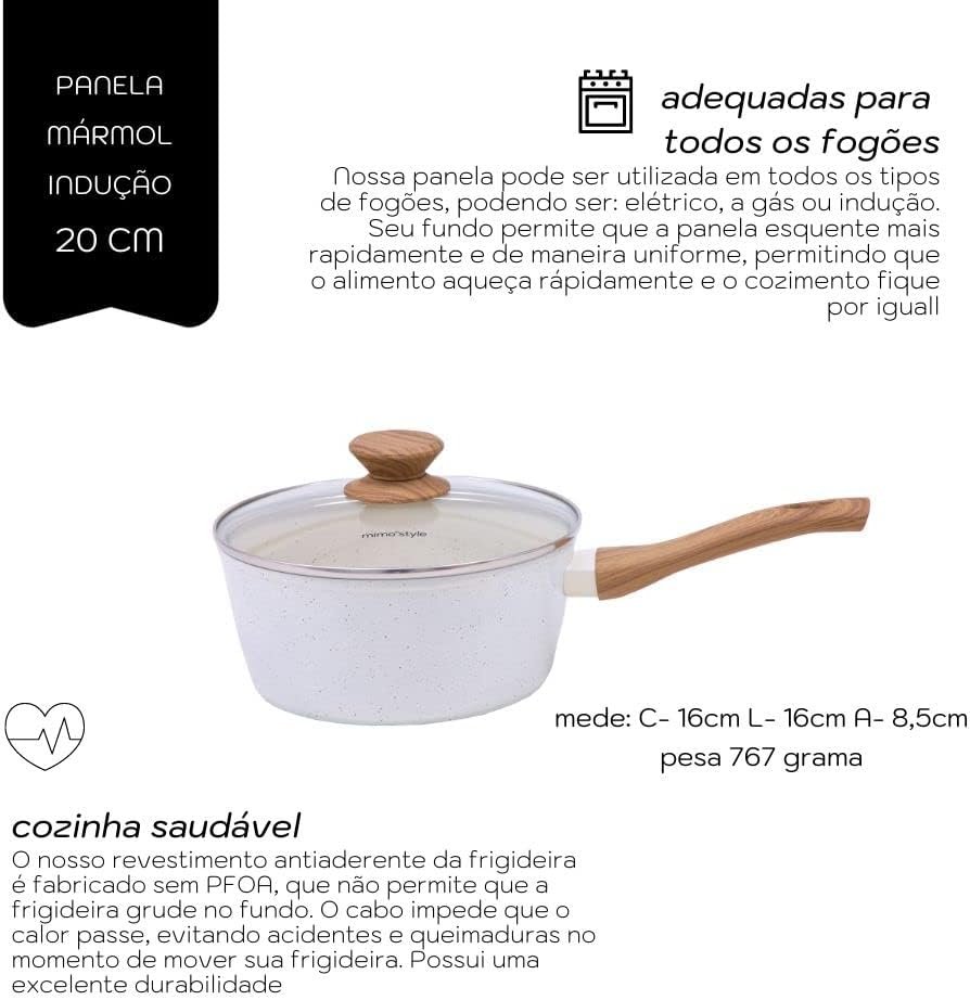 Panela Aluminio Cerâmica Indução Antiaderente 20cm Mimo Style Linha Cook Vanilla 2,25 Litros Com Tam - 6