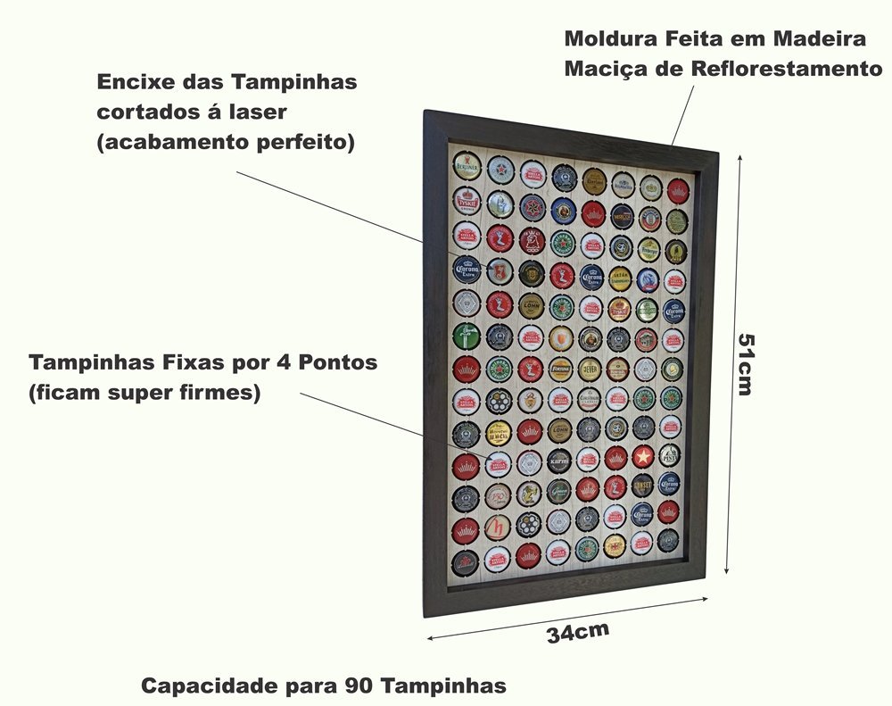 Quadro Porta Tampinhas - Linha Master Preto - 104 Tampinhas - 3