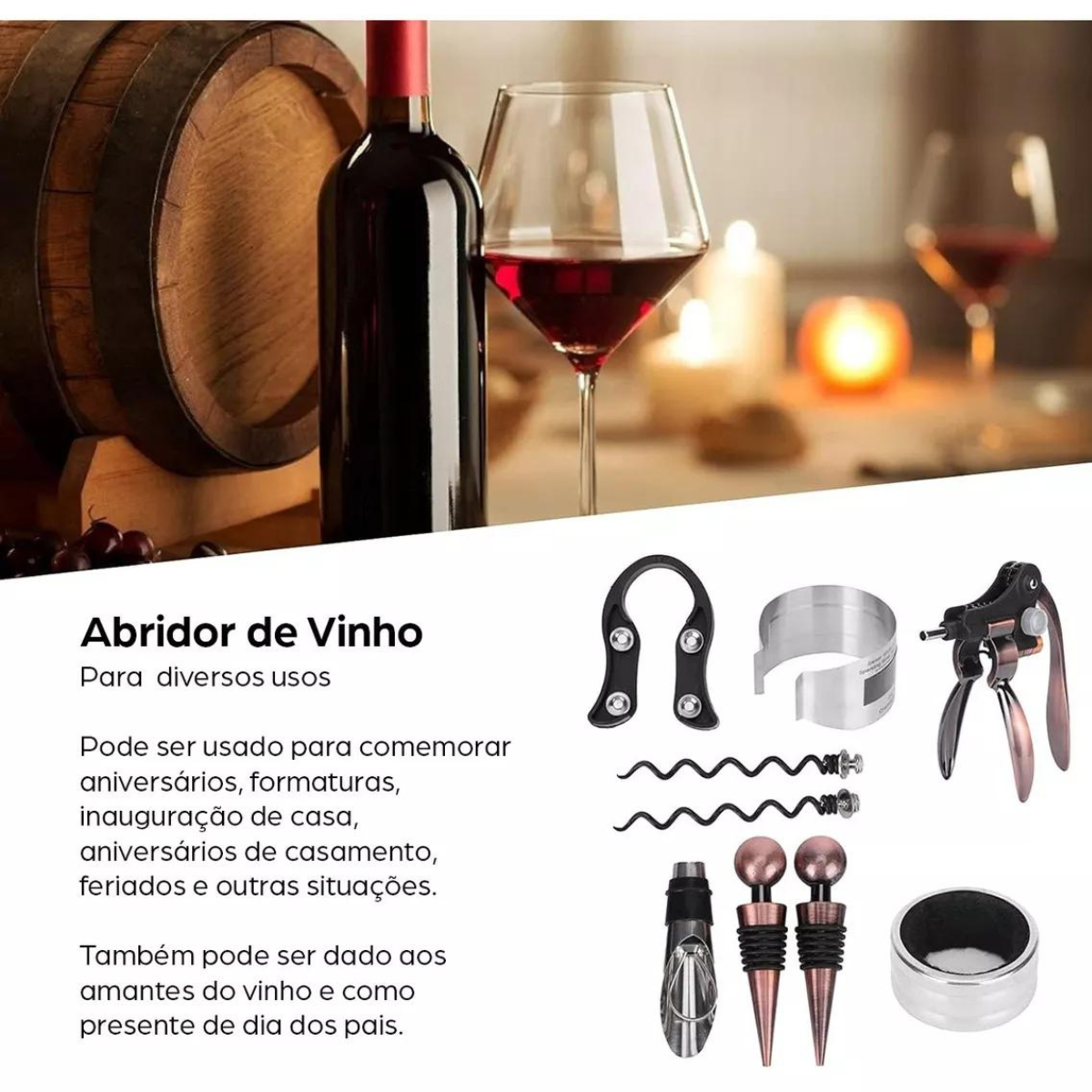 Kit Completo Abridor de Vinho Deend Luxo Saca Rolha com Acessórios Maleta 9 Peças - 6