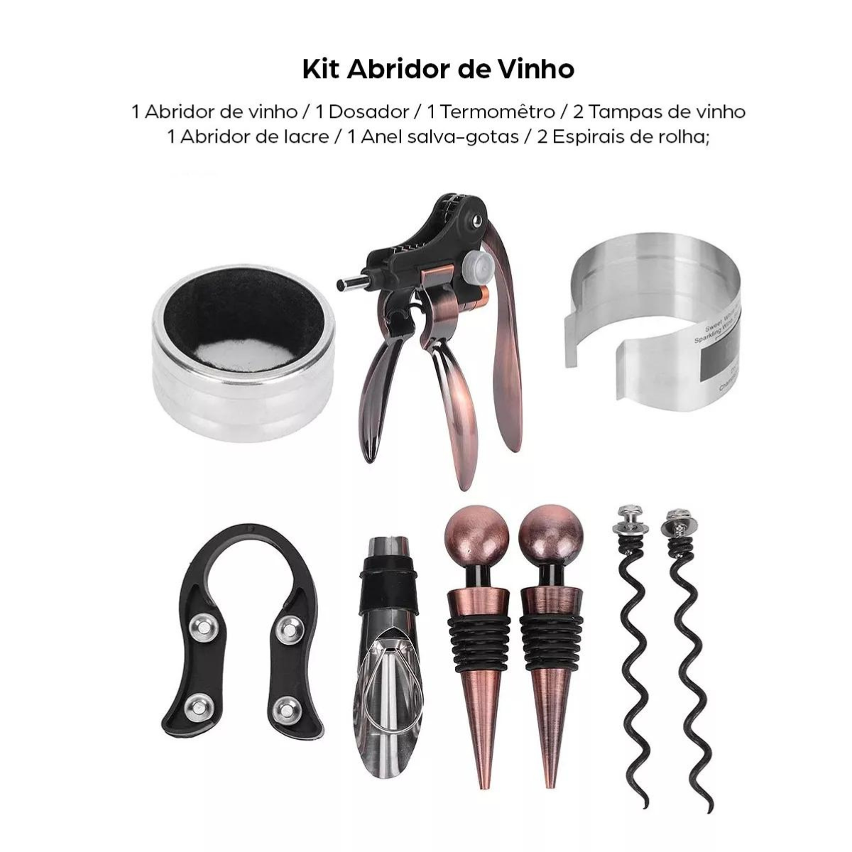 Kit Completo Abridor de Vinho Deend Luxo Saca Rolha com Acessórios Maleta 9 Peças - 4