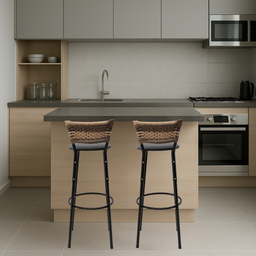 Kit 2 Banquetas 80cm para Balcão Ilha Bancada Área Gourmet Encosto em Junco Banco Itagold - 2