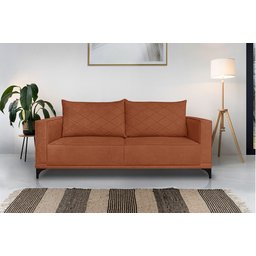 Sofá Viena 3 Lugares Bouclê Terracota 2.00m Pés em Aço para Sala Bz Home Decor - 1