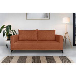 Sofá Viena 3 Lugares Bouclê Terracota 2.00m Pés em Aço para Sala Bz Home Decor