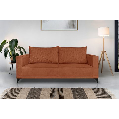 Sofá Viena 3 Lugares Bouclê Terracota 2.00m Pés em Aço para Sala Bz Home Decor