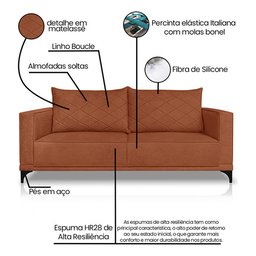 Sofá Viena 3 Lugares Bouclê Terracota 2.00m Pés em Aço para Sala Bz Home Decor - 7