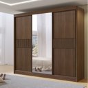 Ver mais imagens de Guarda-Roupa Casal Ripado 3 Portas de Correr com Espelho 100% MDF Cristal Marrom/Castanho/Off White