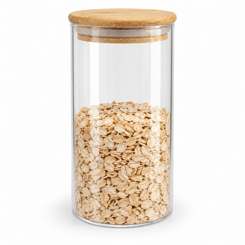Pote Porta Mantimentos de Vidro 550ml com Tampa de Bambu 8,5x15cm para Mantimentos e Alimentos