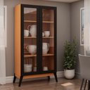 Ver imagem 1 de Cristaleira Estante Duas Portas de Vidro Pés em Madeira Maciça