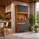 Ver imagem 1 de Armário de Cozinha Jade 90cm Compacto Pequeno para Apartamento com Gavetas 4 Portas:grafite