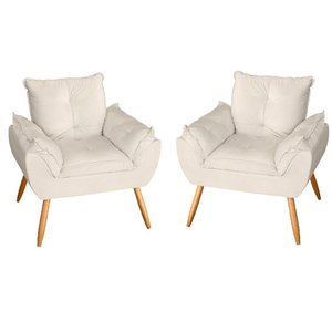 Kit 2 Poltronas Decorativas Opala Suede Bege Claro MV Estofados