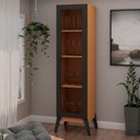 Ver imagem 1 de Cristaleira 1 Porta Vidro Pés Madeira Cinamomo e Preto 158cm Genialflex Bege