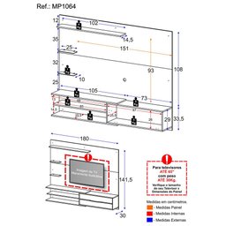 Painel para TV até 65 Polegadas 1 Porta e Prateleiras Multimóveis MP1064 - 3