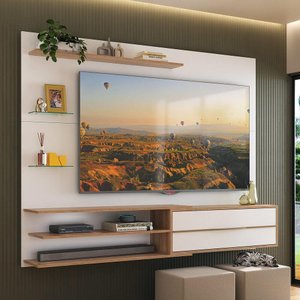 Painel para TV até 65 Polegadas 1 Porta e Prateleiras Multimóveis MP1064 Branco/Rustic