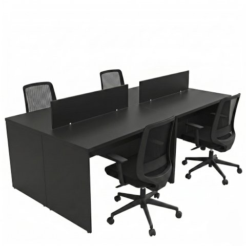 Conjunto Estação de Trabalho 4 Lugares com 4 Cadeiras Escritório Mesa 120x60cm