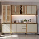 Ver imagem 1 de Armário de Cozinha Completa Modulada 5 Peças 13 Portas com Tampo 270cm 100% MDF Barbados Espresso Móveis Bege/Amêndoa/Off White