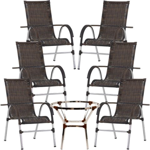 6 Cadeiras Vênus Alumínio e Mesa Semtampo Tramado para Jardim Piscina e Área Trama Original