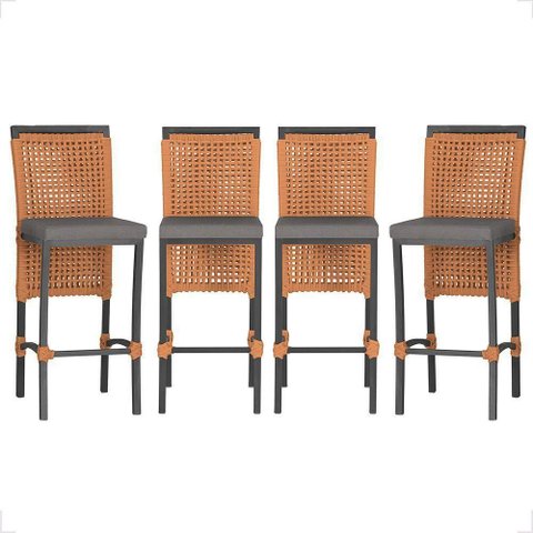 4 Banqueta em Alumínio Roma Preta Corda Náutica Tecido 11 Terra Cota
