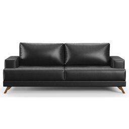 Sofá 200cm 3 Lugares Pés Curvos Santi Sintético D05 Preto - Mpozenato - 1