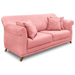 Kit Poltrona e Sofá Living 2 Lugares 1,60m Vênus Veludo Rosa Pés Castanho - Pallazio - 3