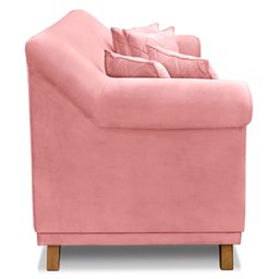 Kit Poltrona e Sofá Living 2 Lugares 1,60m Vênus Veludo Rosa Pés Castanho - Pallazio - 5