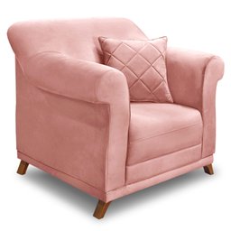 Kit Poltrona e Sofá Living 2 Lugares 1,60m Vênus Veludo Rosa Pés Castanho - Pallazio - 4