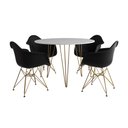 Ver imagem 2 de Mesa Jantar Redonda 110cm Branca Clips 3 Pés com 4 Poltronas Pretas Eames Eiffel Base Dourada