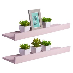 Kit 2 Prateleiras Porta Quadros 100 X 15cm Rosa Claro Suporte Invisível