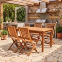 Ver imagem 1 de Conjunto Mesa com 4 Cadeiras Dobráveis de Madeira Maciça para Jardim e Varanda Marrom Ember