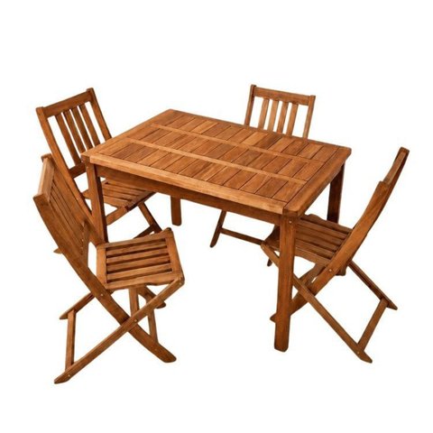 Conjunto Mesa e 4 Cadeiras Dobráveis de Madeira Maciça para Jardim e Varanda Marrom Ember