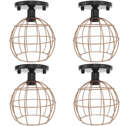 4 Lustres Teto Plafon Industrial Aramado Globo Cobre Rose Retrô Luminária Vintage Preto Agp