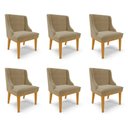 Ver imagem 1 de Kit 6 Cadeiras Decorativas Sala de Jantar Base Fixa de Madeira Firenze Suede Nude/castanho