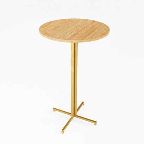 Mesa Alta Bistrô Redonda 100x60cm Dourada Tampo Pinus Industrial Don Castro Decor Industrial Premium