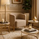 Ver imagem 5 de Poltrona Requinte Linho Elegante Pés Madeira Sala Escritório - Bege