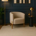 Ver imagem 1 de Poltrona Requinte Linho Elegante Pés Madeira Sala Escritório - Bege