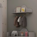 Ver imagem 1 de Prateleira 100% Mdf com Cabideiro em Alumínio Infantil com Detalhe Orgânico em Formato de Nuvem